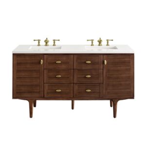 James Martin 670-V60D-WLT-3WZ Amberly 60 Inch Double Vanity in Mid-Century Walnut with 3cm White Zeus Top