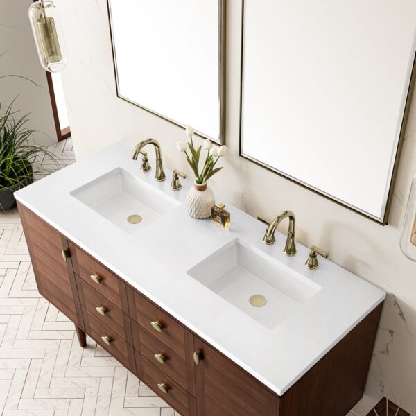 James Martin 670-V60D-WLT-3WZ Amberly 60 Inch Double Vanity in Mid-Century Walnut with 3cm White Zeus Top