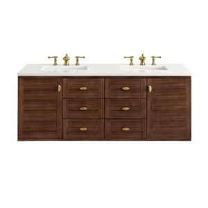 James Martin 670-V60D-WLT-3WZ Amberly 60 Inch Double Vanity in Mid-Century Walnut with 3cm White Zeus Top