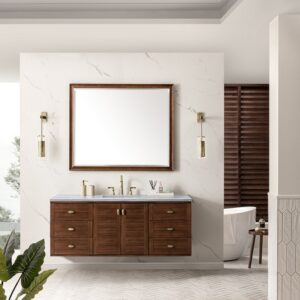 James Martin 670-V60S-WLT-3AF Amberly 60 Inch Mid-Century Walnut Single Sink Vanity with 3 cm Arctic Fall Top