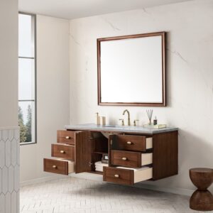 James Martin 670-V60S-WLT-3CAR Amberly 60 Inch Mid-Century Walnut Single Sink Vanity with 3 cm Carrara Marble Top