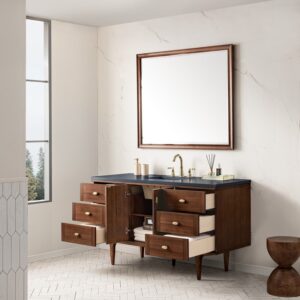 James Martin 670-V60S-WLT-3CSP Amberly 60 Inch Mid-Century Walnut Single Sink Vanity with 3 cm Charcoal Soapstone Top