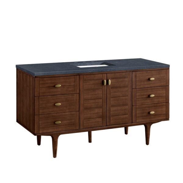 James Martin 670-V60S-WLT-3CSP Amberly 60 Inch Mid-Century Walnut Single Sink Vanity with 3 cm Charcoal Soapstone Top