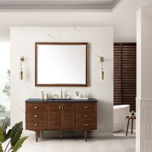 James Martin 670-V60S-WLT-3CSP Amberly 60 Inch Mid-Century Walnut Single Sink Vanity with 3 cm Charcoal Soapstone Top