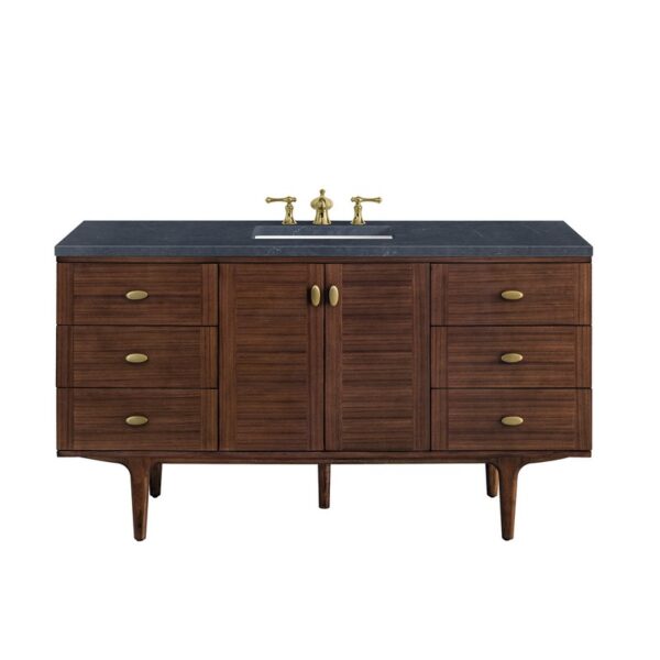 James Martin 670-V60S-WLT-3CSP Amberly 60 Inch Mid-Century Walnut Single Sink Vanity with 3 cm Charcoal Soapstone Top