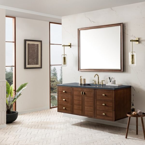 James Martin 670-V60S-WLT-3CSP Amberly 60 Inch Mid-Century Walnut Single Sink Vanity with 3 cm Charcoal Soapstone Top