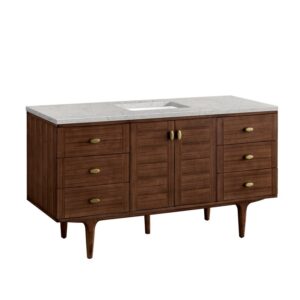 James Martin 670-V60S-WLT-3EJP Amberly 60 Inch Mid-Century Walnut Single Sink Vanity with 3 cm Eternal Jasmine Pearl Top