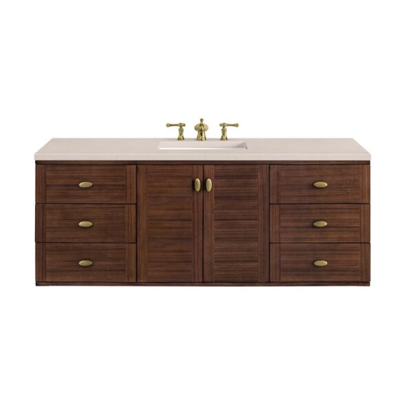 James Martin 670-V60S-WLT-3EMR Amberly 60 Inch Mid-Century Walnut Single Sink Vanity with 3 cm Eternal Marfil Top