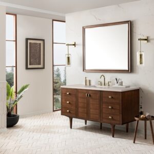 James Martin 670-V60S-WLT-3EMR Amberly 60 Inch Mid-Century Walnut Single Sink Vanity with 3 cm Eternal Marfil Top