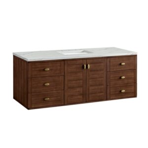 James Martin 670-V60S-WLT-3ENC Amberly 60 Inch Mid-Century Walnut Single Sink Vanity with 3 cm Ethereal Noctis Top