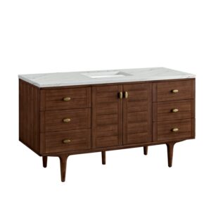 James Martin 670-V60S-WLT-3ENC Amberly 60 Inch Mid-Century Walnut Single Sink Vanity with 3 cm Ethereal Noctis Top