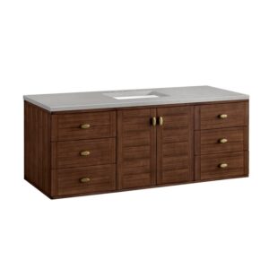 James Martin 670-V60S-WLT-3ESR Amberly 60 Inch Mid-Century Walnut Single Sink Vanity with 3 cm Eternal Serena Top