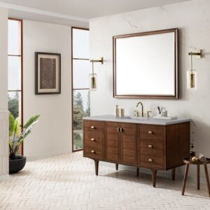 James Martin 670-V60S-WLT-3ESR Amberly 60 Inch Mid-Century Walnut Single Sink Vanity with 3 cm Eternal Serena Top