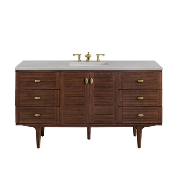 James Martin 670-V60S-WLT-3ESR Amberly 60 Inch Mid-Century Walnut Single Sink Vanity with 3 cm Eternal Serena Top