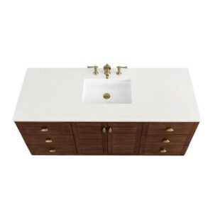 James Martin 670-V60S-WLT-3WZ Amberly 60 Inch Single Vanity in Mid-Century Walnut with 3cm White Zeus Top