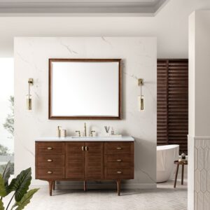 James Martin 670-V60S-WLT-3WZ Amberly 60 Inch Single Vanity in Mid-Century Walnut with 3cm White Zeus Top