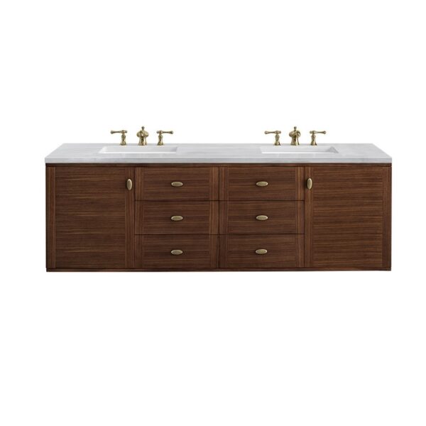 James Martin 670-V72-WLT-3AF Amberly 72 Inch Mid-Century Walnut Double Sink Vanity with 3 cm Arctic Fall Top