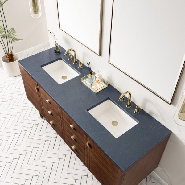 James Martin 670-V72-WLT-3CSP Amberly 72 Inch Mid-Century Walnut Double Sink Vanity with 3 cm Charcoal Soapstone Top