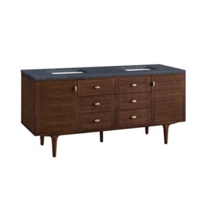 James Martin 670-V72-WLT-3CSP Amberly 72 Inch Mid-Century Walnut Double Sink Vanity with 3 cm Charcoal Soapstone Top