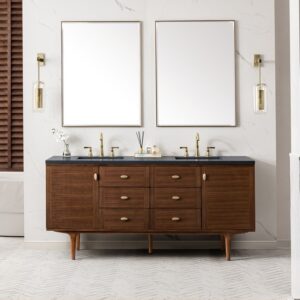 James Martin 670-V72-WLT-3CSP Amberly 72 Inch Mid-Century Walnut Double Sink Vanity with 3 cm Charcoal Soapstone Top