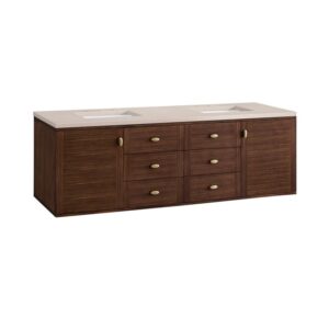 James Martin 670-V72-WLT-3EMR Amberly 72 Inch Mid-Century Walnut Double Sink Vanity with 3 cm Eternal Marfil Top