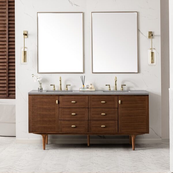 James Martin 670-V72-WLT-3ESR Amberly 72 Inch Mid-Century Walnut Double Sink Vanity with 3 cm Eternal Serena Top