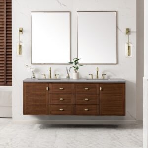 James Martin 670-V72-WLT-3ESR Amberly 72 Inch Mid-Century Walnut Double Sink Vanity with 3 cm Eternal Serena Top