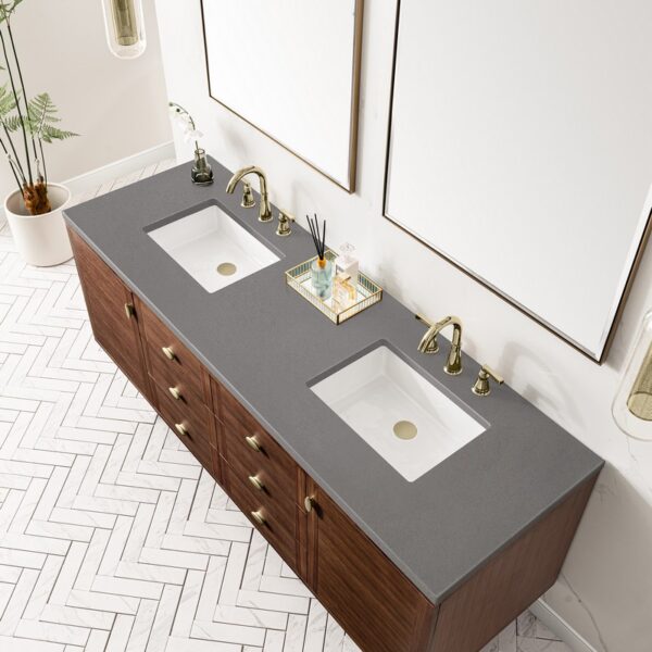 James Martin 670-V72-WLT-3GEX Amberly 72 Inch Mid-Century Walnut Double Sink Vanity with 3 cm Grey Expo Top