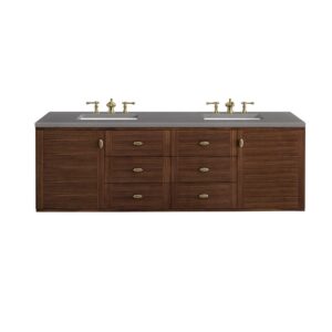 James Martin 670-V72-WLT-3GEX Amberly 72 Inch Mid-Century Walnut Double Sink Vanity with 3 cm Grey Expo Top