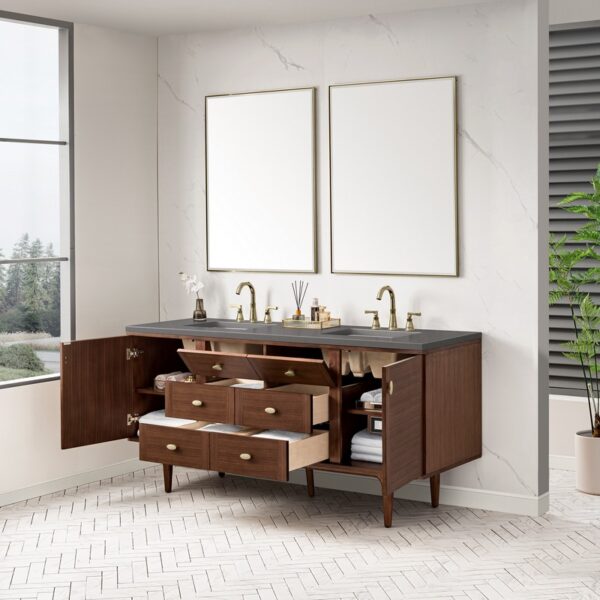 James Martin 670-V72-WLT-3GEX Amberly 72 Inch Mid-Century Walnut Double Sink Vanity with 3 cm Grey Expo Top