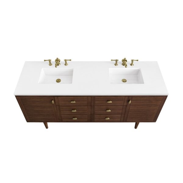 James Martin 670-V72-WLT-3WZ Amberly 72 Inch Double Vanity in Mid-Century Walnut with 3cm White Zeus Top