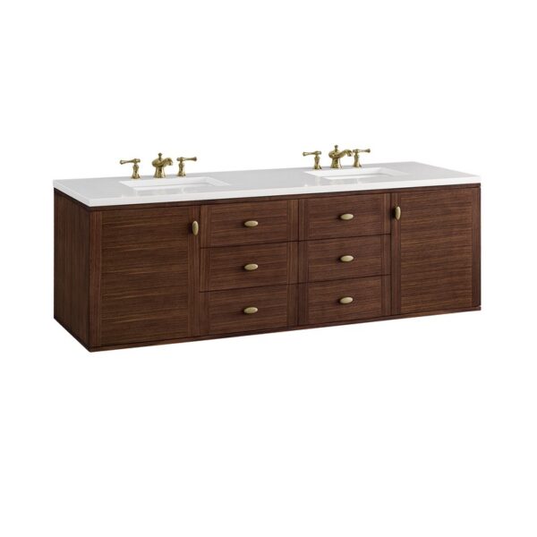 James Martin 670-V72-WLT-3WZ Amberly 72 Inch Double Vanity in Mid-Century Walnut with 3cm White Zeus Top