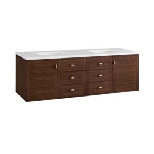 James Martin 670-V72-WLT-3WZ Amberly 72 Inch Double Vanity in Mid-Century Walnut with 3cm White Zeus Top