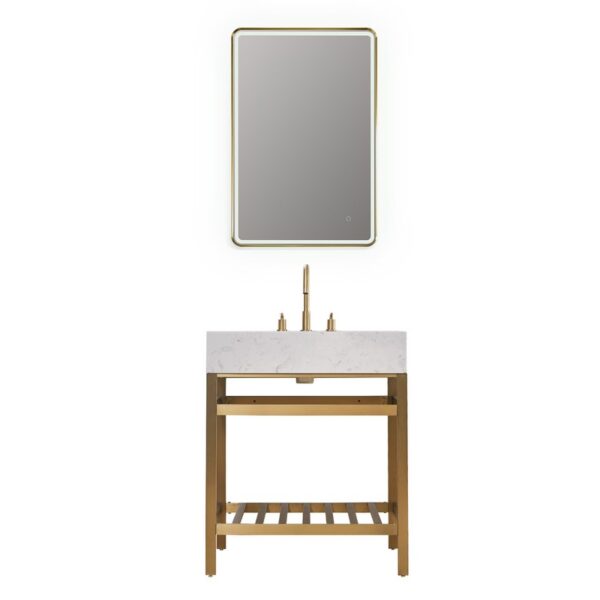 Altair 68030-AWAP Merano 30 Inch Single Stainless Steel Vanity Console with Aosta White Stone Countertop