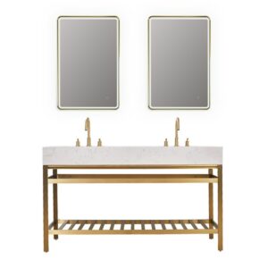 Altair 68060-AWAP Merano 60 Inch Double Stainless Steel Vanity Console with Aosta White Stone Countertop