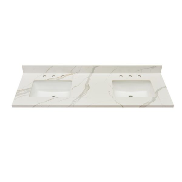 Altair 69061-CTP-CW Eivissa 61 Inch Stone effects Vanity Top in Calacatta White with White Sink