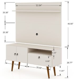 Manhattan Comfort Tribeca 53.94 Mid-Century Modern TV Stand and Panel with Media and Display Shelves in Off White