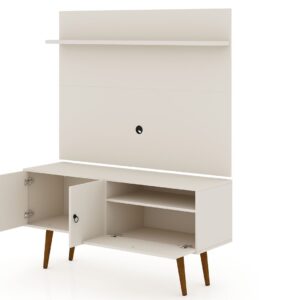 Manhattan Comfort Tribeca 53.94 Mid-Century Modern TV Stand and Panel with Media and Display Shelves in Off White