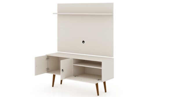 Manhattan Comfort Tribeca 53.94 Mid-Century Modern TV Stand and Panel with Media and Display Shelves in Off White