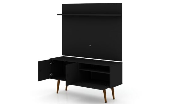 Manhattan Comfort Tribeca 53.94 Mid-Century Modern TV Stand and Panel with Media and Display Shelves in Black