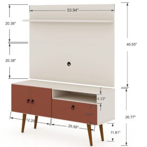 Manhattan Comfort Tribeca 53.94 Mid-Century Modern TV Stand and Panel with Media and Display Shelves in Off White and Terra Orange Pink