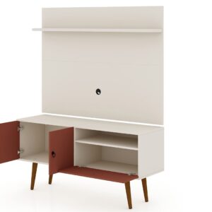 Manhattan Comfort Tribeca 53.94 Mid-Century Modern TV Stand and Panel with Media and Display Shelves in Off White and Terra Orange Pink