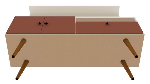 Manhattan Comfort Tribeca 53.94 Mid-Century Modern TV Stand and Panel with Media and Display Shelves in Off White and Terra Orange Pink