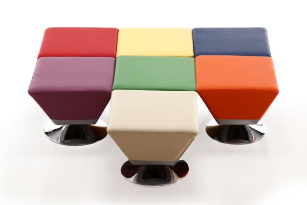 Manhattan Comfort Diamond Swivel Ottoman Set of 7 in Multi Colors of Blue, Red, Purple, Green, Orange, Tan, and Yellow