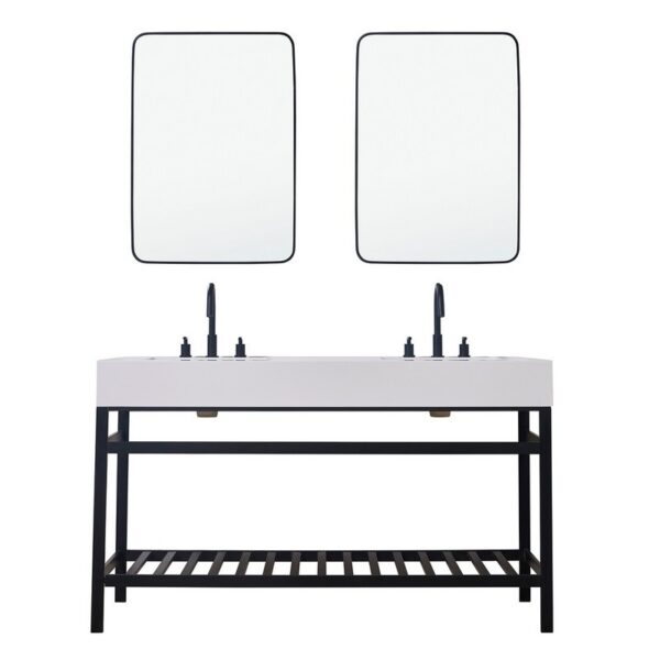 Altair 70060-SWAP Edolo 60 Inch Double Stainless Steel Vanity Console with Snow White Stone Countertop