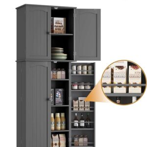 RetailHuntUSA Tall Kitchen Pantry Storage Cabinet with Doors and Shelves, Wooden Food Pantry Farmhouse Cupboard Freestanding Buffet for Kitchen