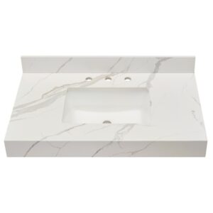 Altair 71036-CTP-CWAP Marseille 36 Inch Stone effects Vanity Top in Calacatta White Apron with White Sink