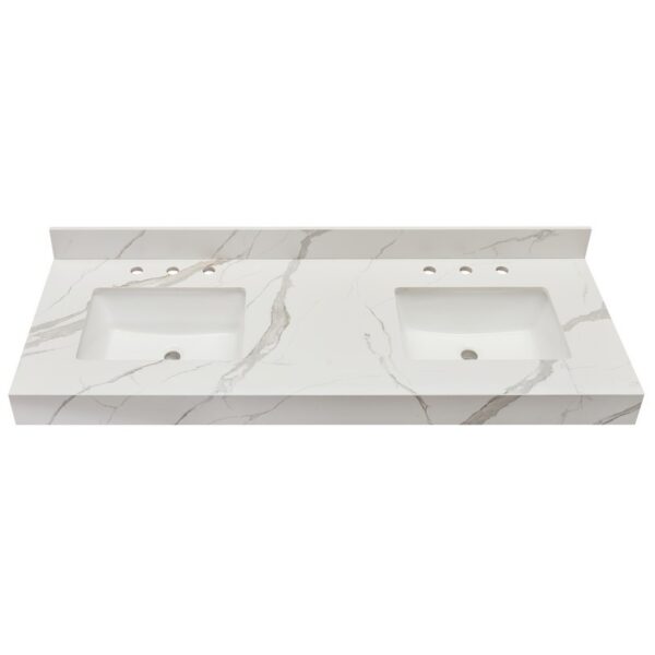 Altair 71060-CTP-CWAP Marseille 60 Inch Stone effects Vanity Top in Calacatta White Apron with White Sink