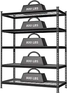 RetailHuntUSA 5-Tier Metal Shelving Unit, 48”W x 24”D x 72”H, Heavy Duty Adjustable Storage Rack, 4000 lbs Load Capacity