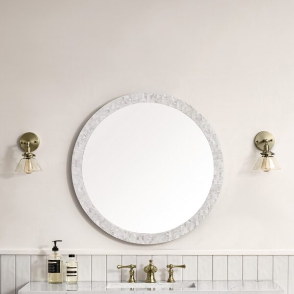 James Martin 725-MR30-MOP Callie 30 Inch Round Bathroom Mirror - White Mother of Pearl